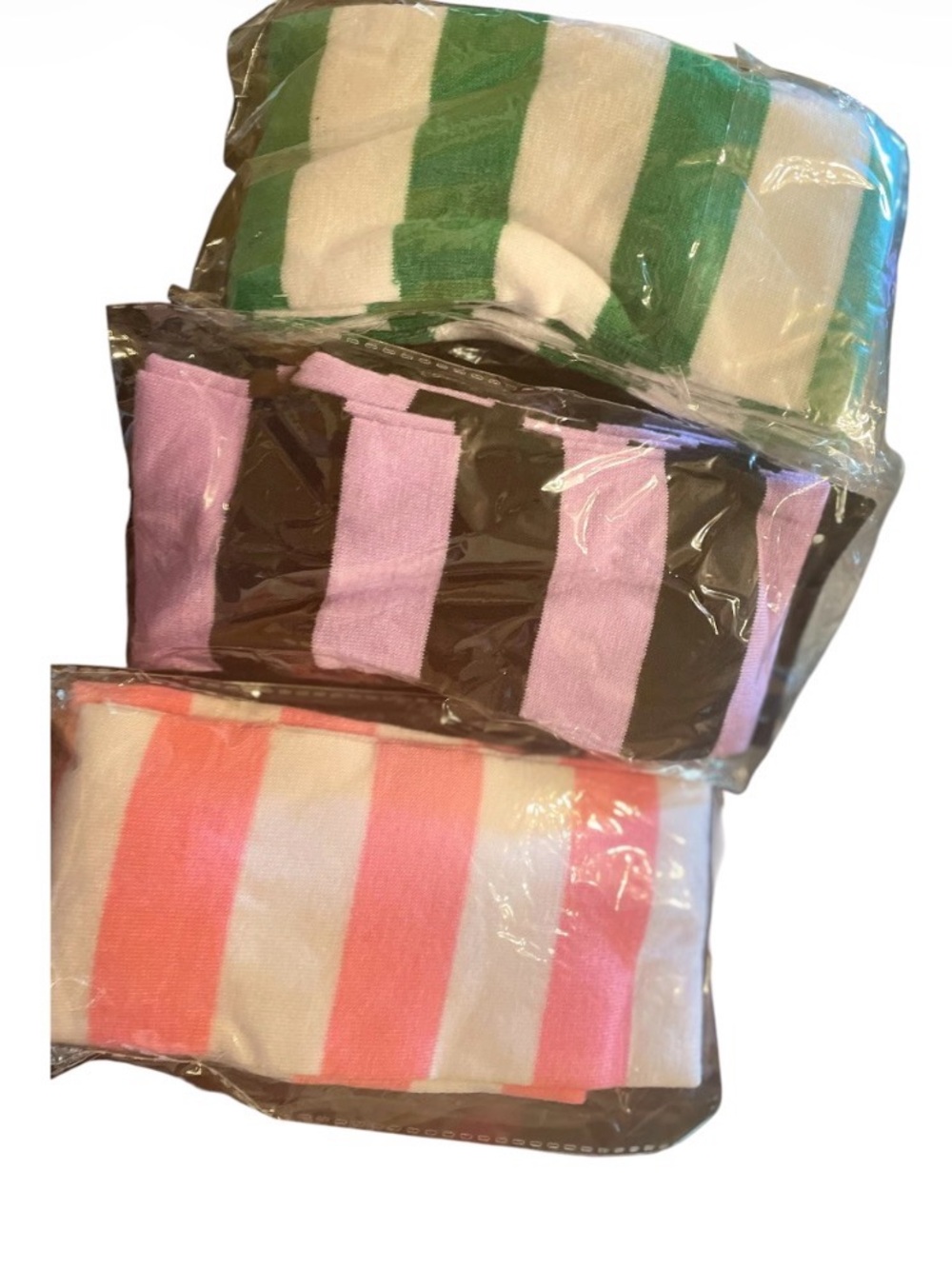 Striped Cotton Socks 3 Pair - Pink, Purple, Green -